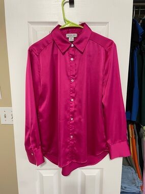 Rachel Zoe Satin Button-Down Blouse in Fuchsia
